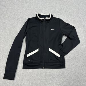 Nike Dri-Fit Activewear Jacket Girls S Black White Full Zip Long Sleeve Stretchy